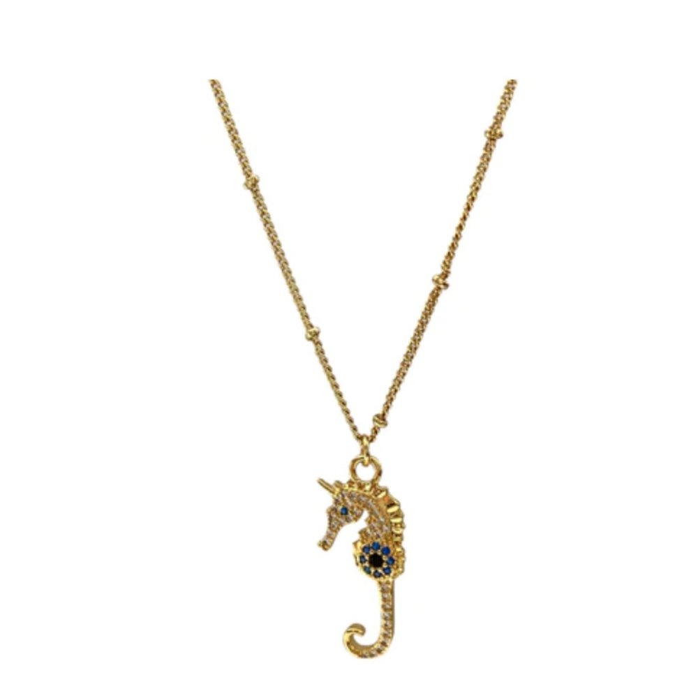 Seahorse Necklace Plated Gold Pave Bettina H. Designs